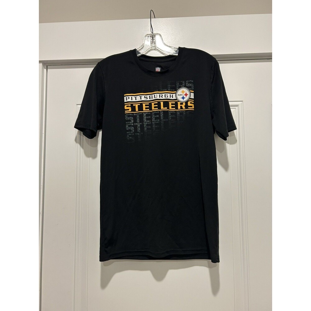 NFL Pittsburgh Steelers Youth size XL Black Front Print Dry Fit Short Sleeve Tee
